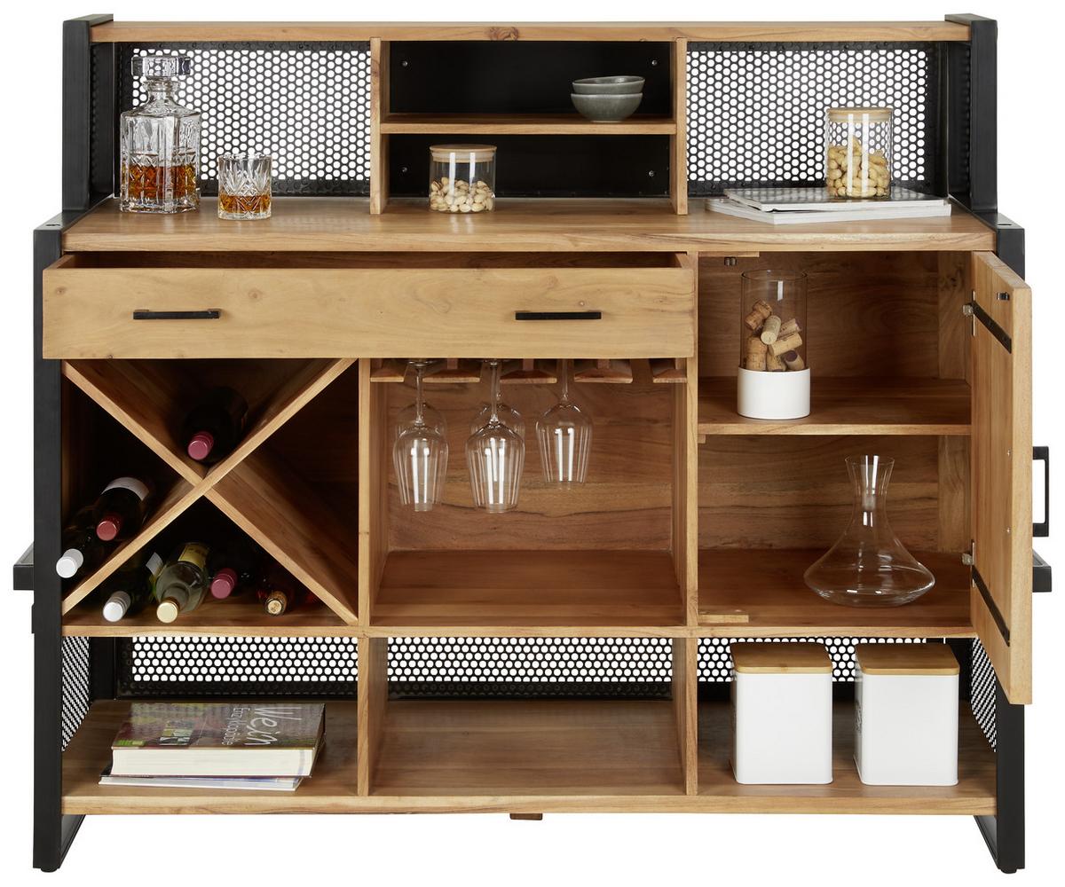 Bar aus Akazie - Schwarz/Naturfarben, Lifestyle, Holz/Metall (140/120/50cm) - Premium Living
