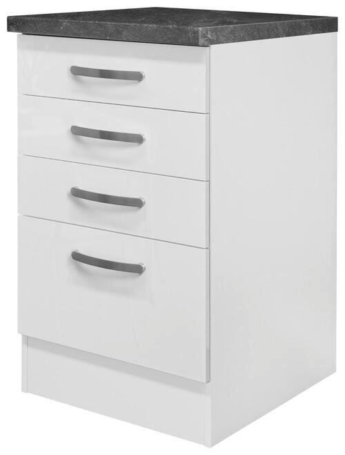 Küchenunterschrank, Weiß Hochglanz - Edelstahlfarben/Weiß Hochglanz, MODERN, Holzwerkstoff/Metall (50/86/60cm) - FlexWell