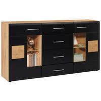 Sideboard Sonate in Schwarz/Eichefarben - Chromfarben/Eichefarben, KONVENTIONELL, Glas/Holzwerkstoff (170/93/40cm) - Mömax
