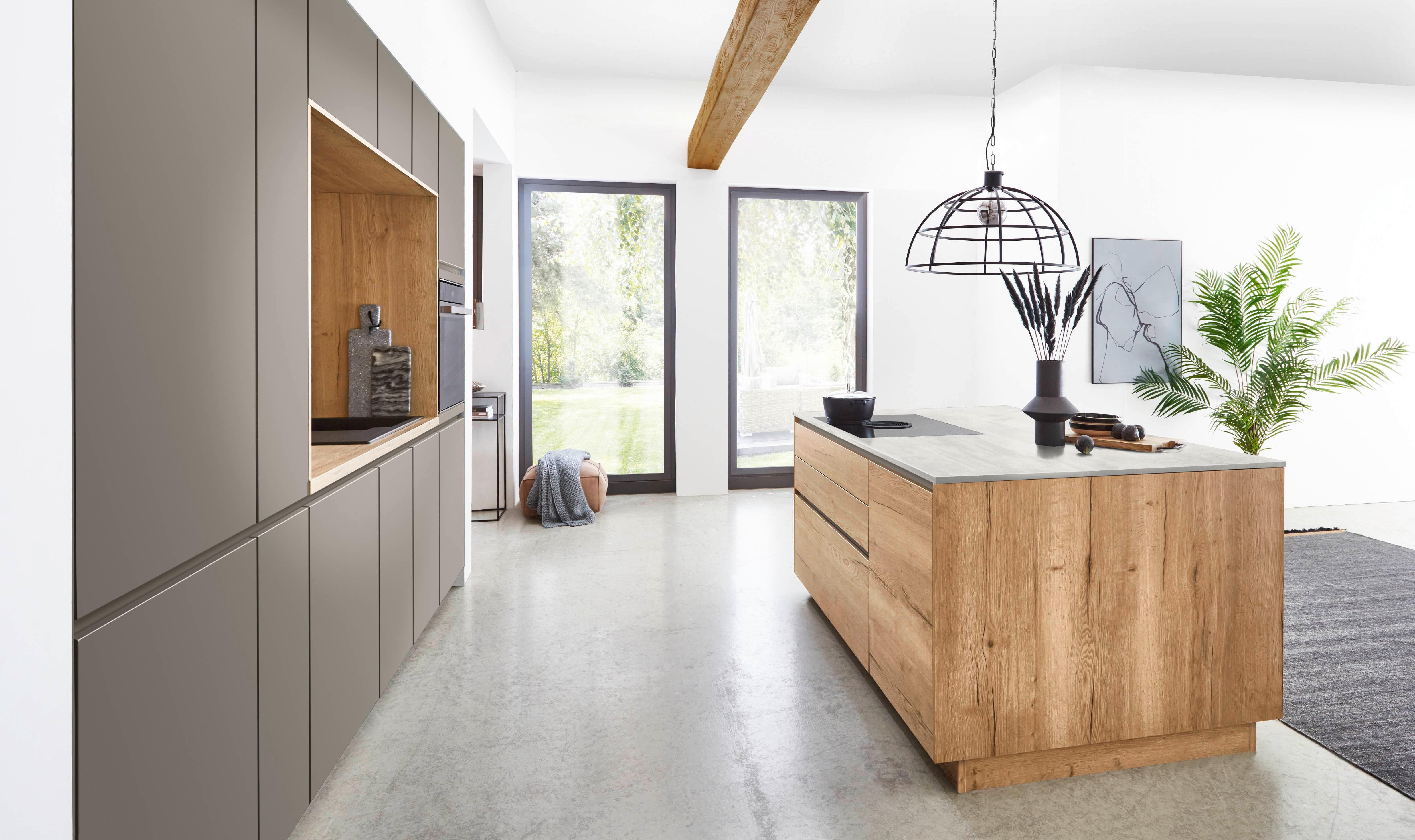 Einbauküche Easytouch Taupegrau/Eichefarben - Taupe/Eichefarben, MODERN, Holzwerkstoff (300cm) - Nobilia