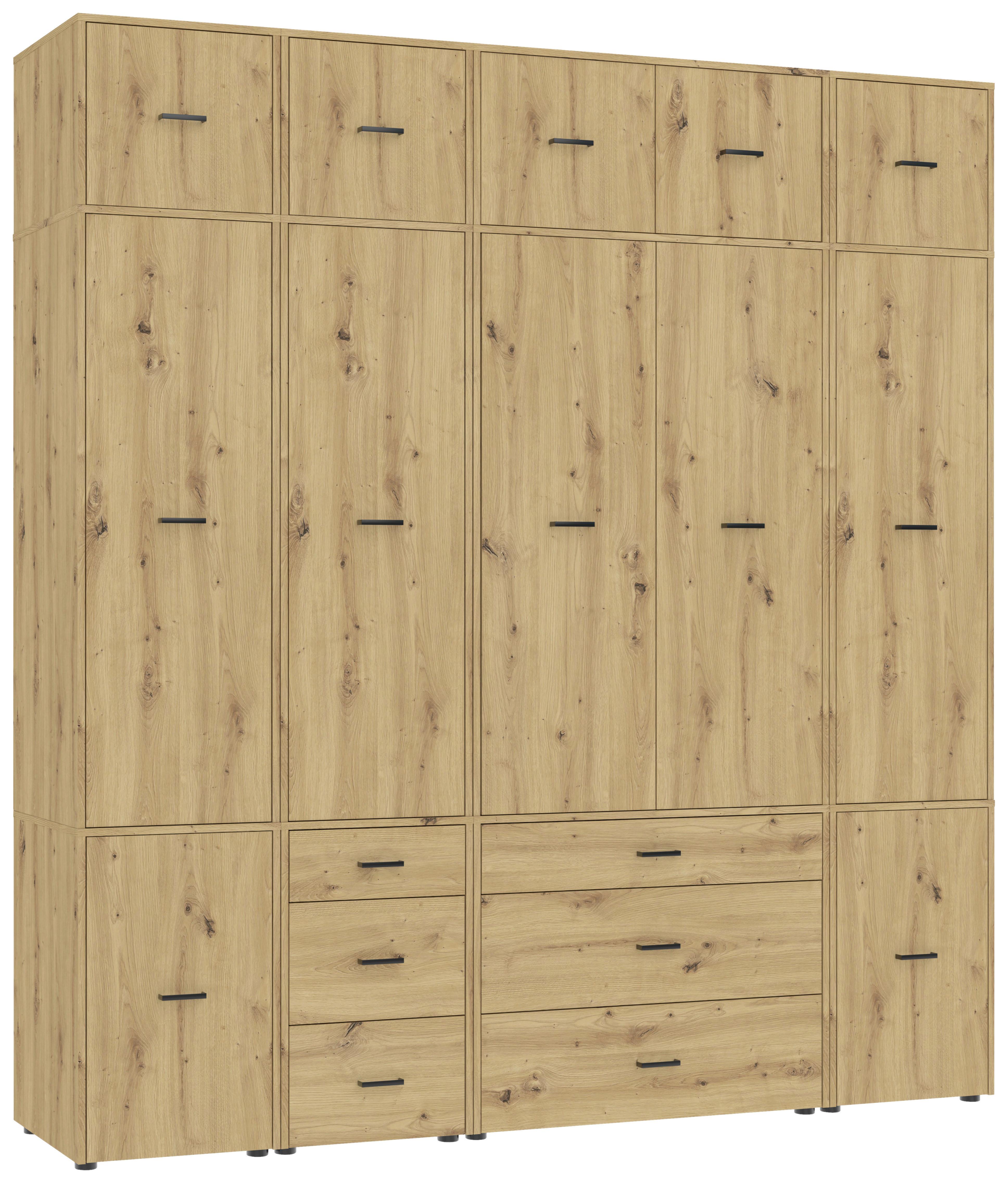 Kleiderschrank Kivo Eiche Artisan - Schwarz/Eiche Artisan, Basics, Holzwerkstoff/Kunststoff (225/239,4/52,1cm) - Based