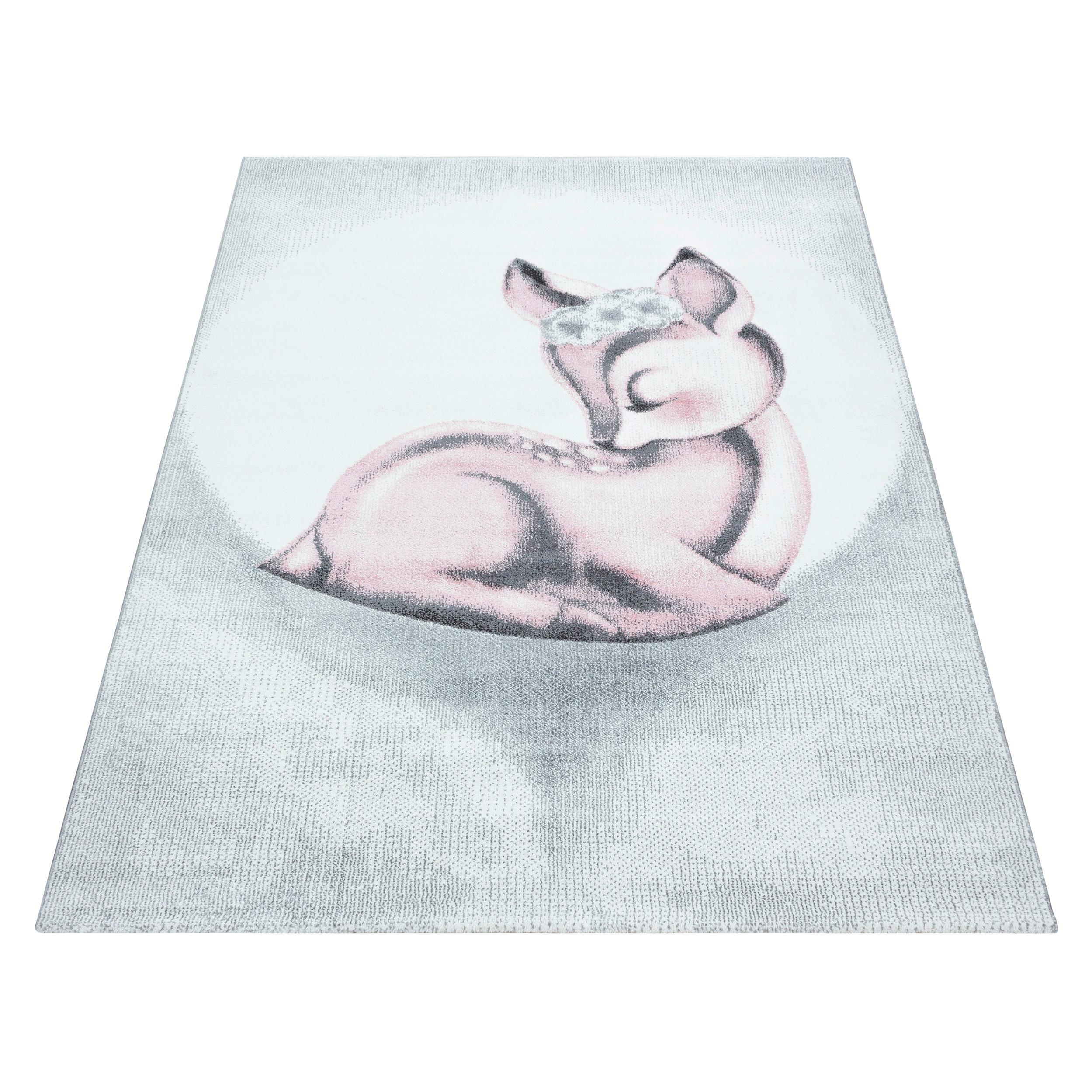 Kinderteppich Bambi Rosa ca. 160x230 cm - Hellrosa/Hellgrau, Trend, Textil (160/230cm)