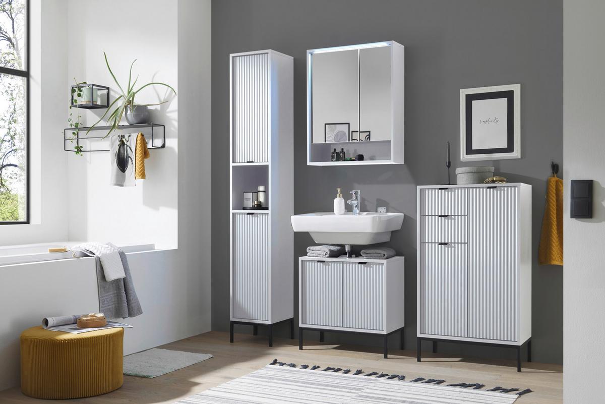 KOMODA WYSOKA LUCERA - antracytowy/biały, Modern, materiał drewnopochodny/tworzywo sztuczne (60/106/32cm) - MID.YOU