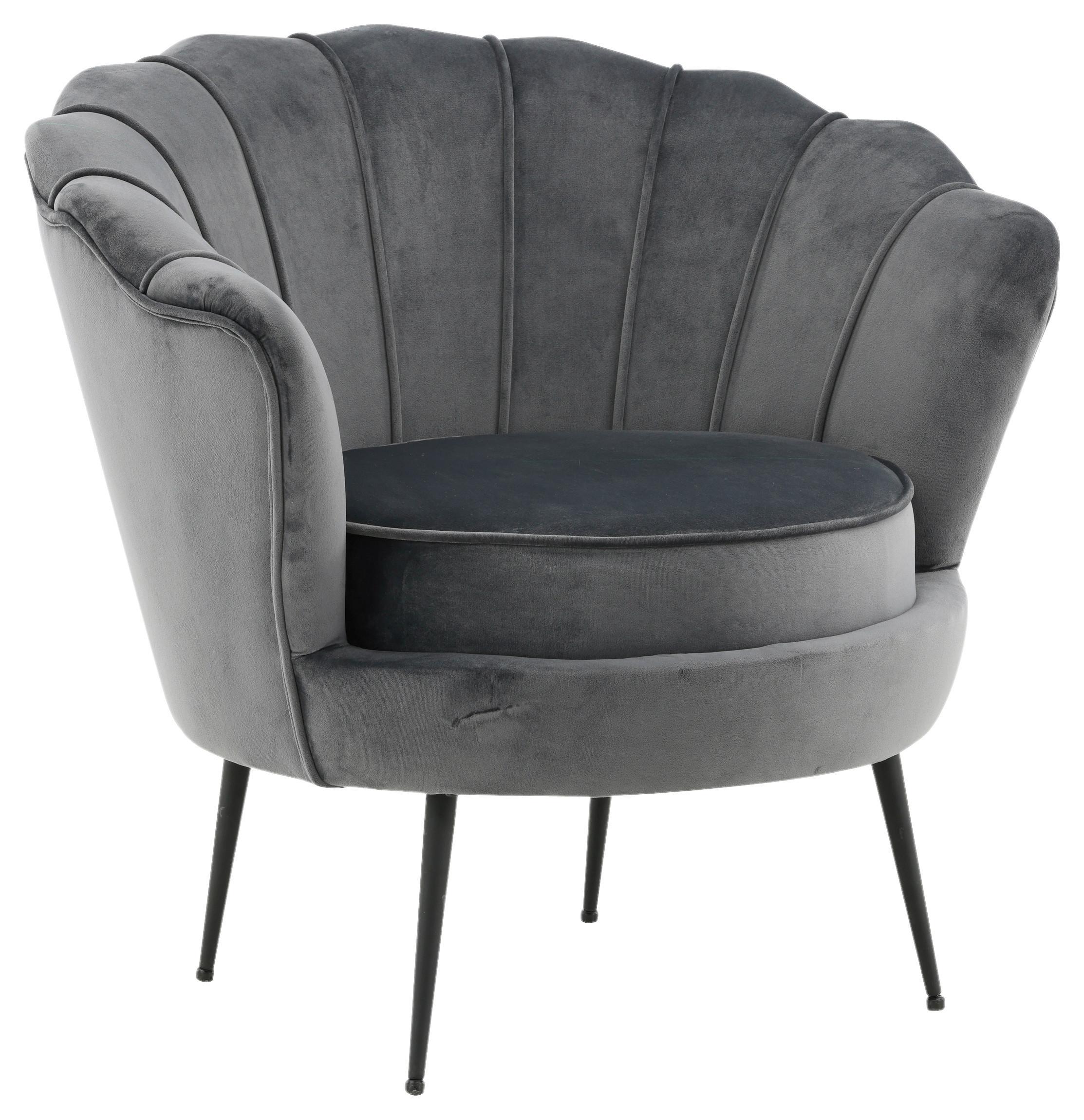 Sessel Calais ca. 83x76 cm Dunkelgrau Samt - Dunkelgrau/Schwarz, Design, Textil/Metall (83/76/77cm) - Livetastic