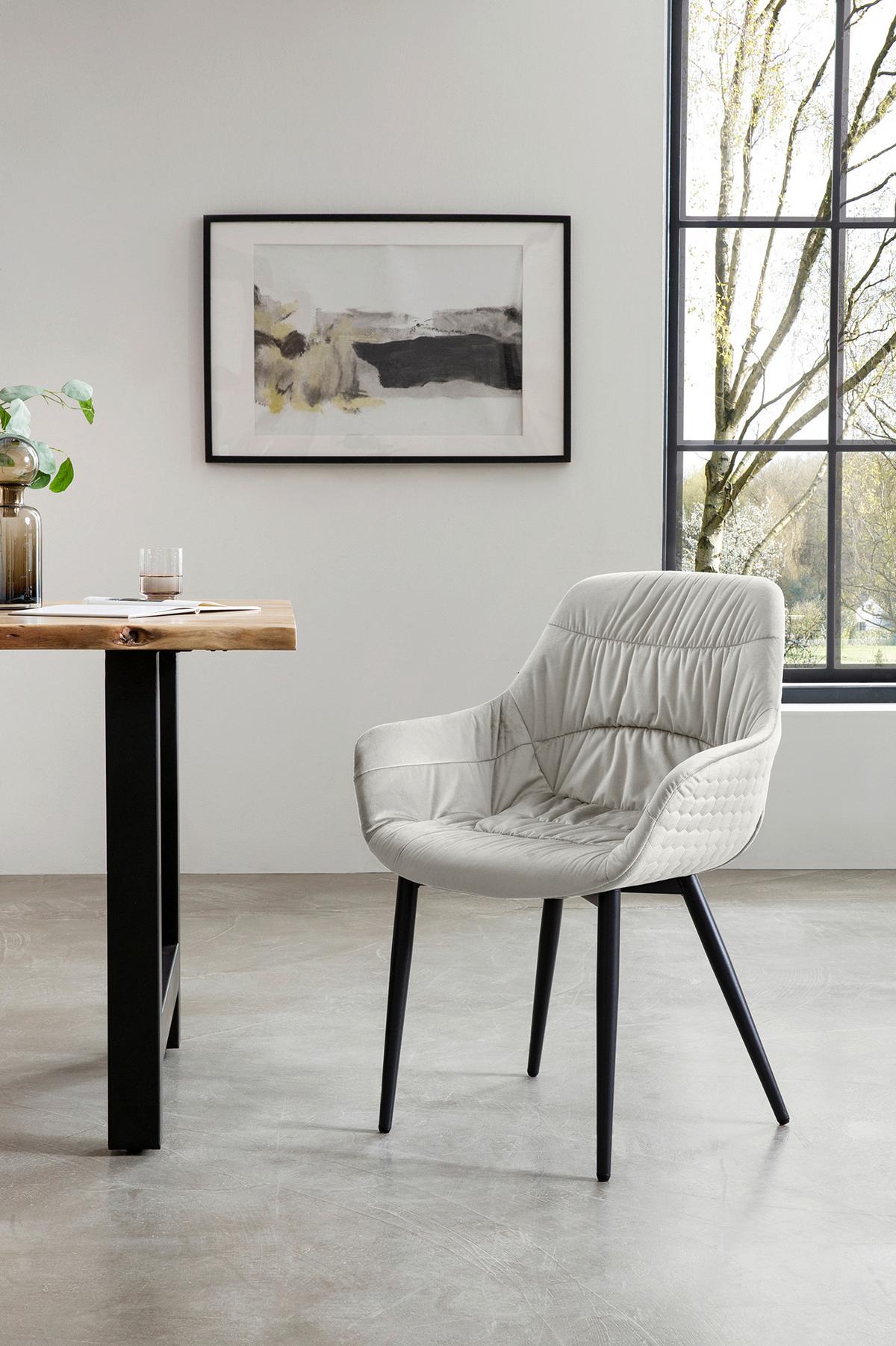 Naslanjač Samt, Krem Barva - črna/krem barve, Moderno, kovina/tekstil (63/81,5/61cm) - Livetastic