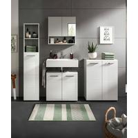 Badezimmer-Set COPA 4-teilg, Grau/Weiß Hochglanz - Chromfarben/Weiß Hochglanz, MODERN, Holzwerkstoff/Kunststoff (150cm) - MID.YOU