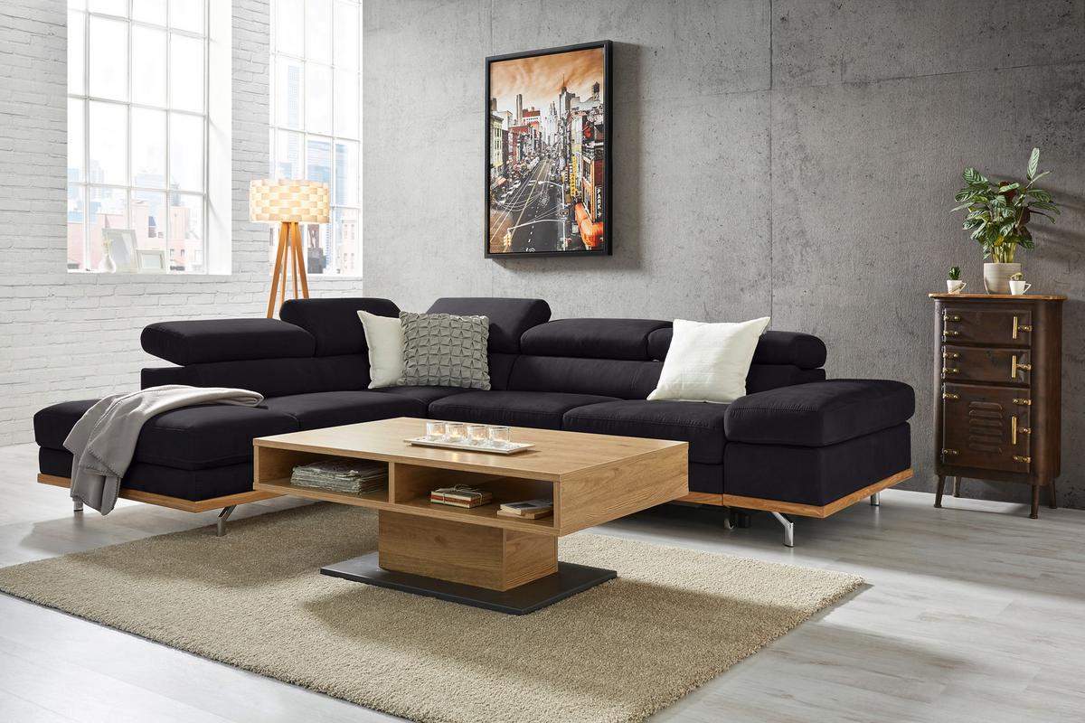 Wohnlandschaft Carmen links Dunkelbraun - Dunkelbraun/Schwarz, MODERN, Leder/Holz (292/72/226cm) - Premium Living