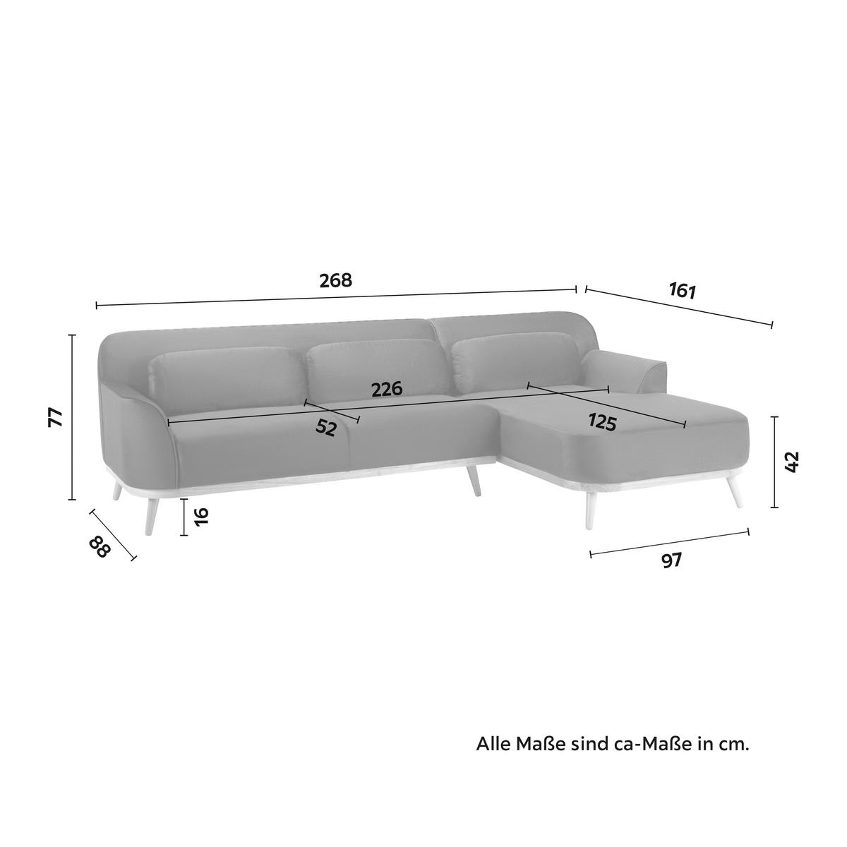 Ecksofa blau, "Adriana", Samt - Blau, Modern, Holz/Textil (268/77/161cm) - Bessagi Home