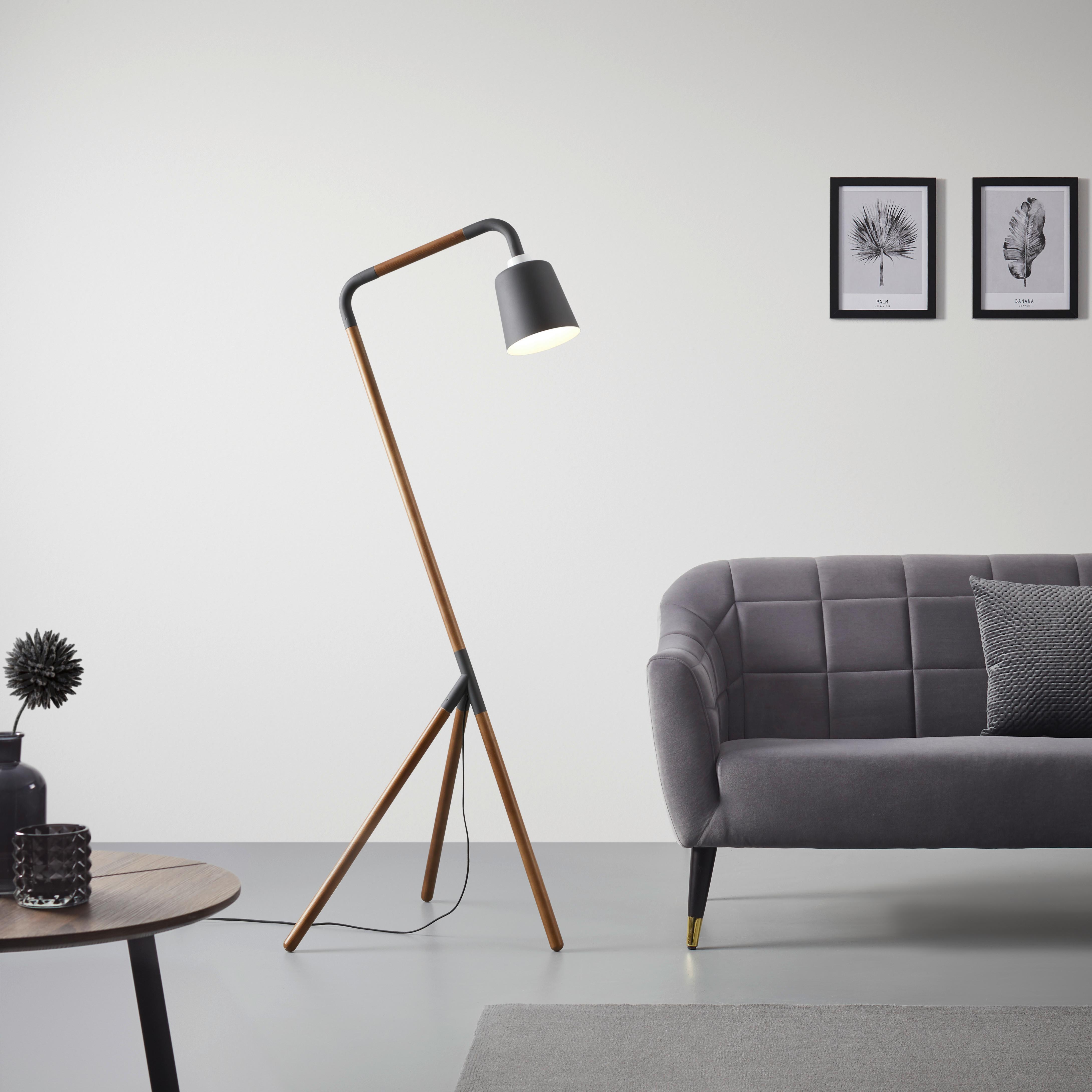 Stehleuchte Piper max. 40 Watt - Schwarz, MODERN, Holz/Metall (63/62/169cm) - Bessagi Home