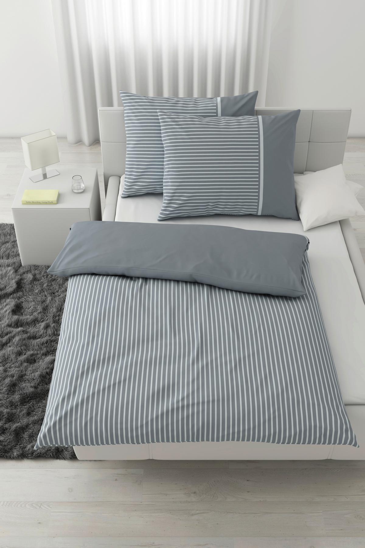 Lenjerie de pat Johannes cca. 200x220/2x50x70 cm - gri-albăstrui, Konventionell, textil (200/220cm) - Mömax