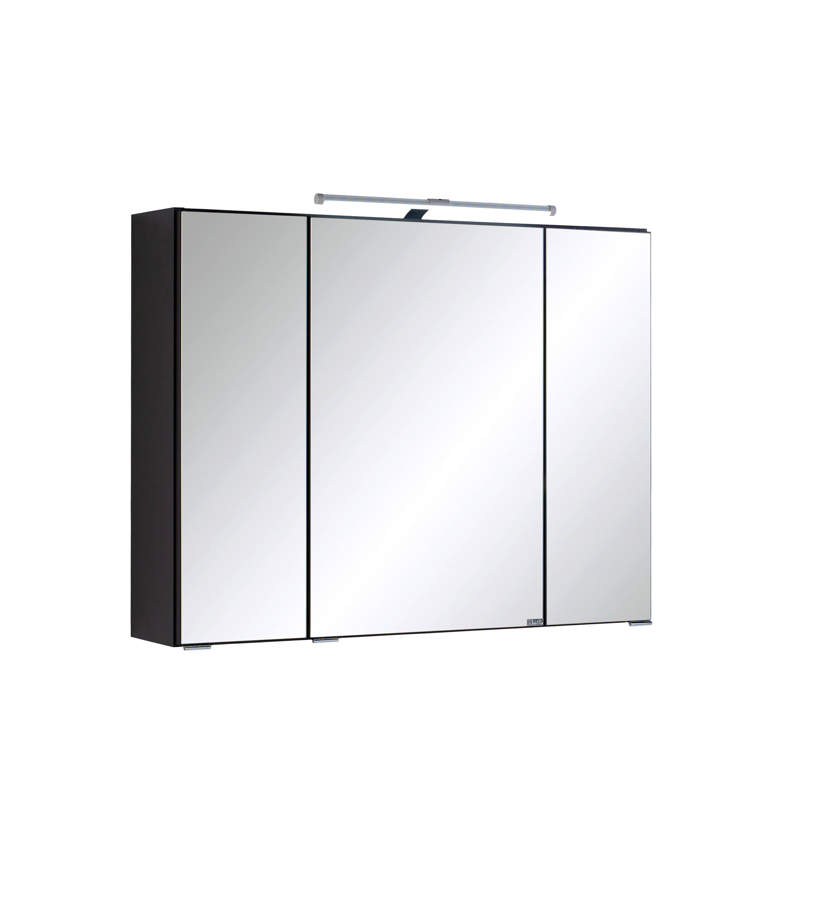 Spiegelschrank Cardiff 3-türig ca. 80x64 cm Graphitfarben - Chromfarben, KONVENTIONELL, Glas/Holzwerkstoff (80/64/20cm) - Held