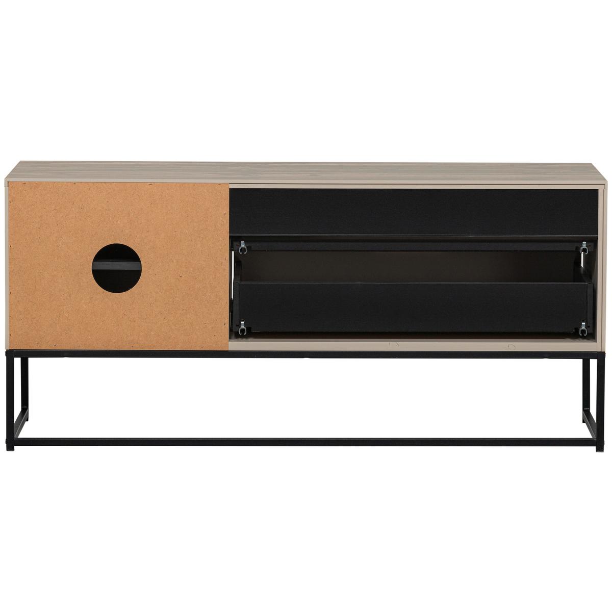 Lowboard Silas Hellgrau - Hellgrau/Schwarz, Design, Leder/Holz (120/55/44cm) - Livetastic