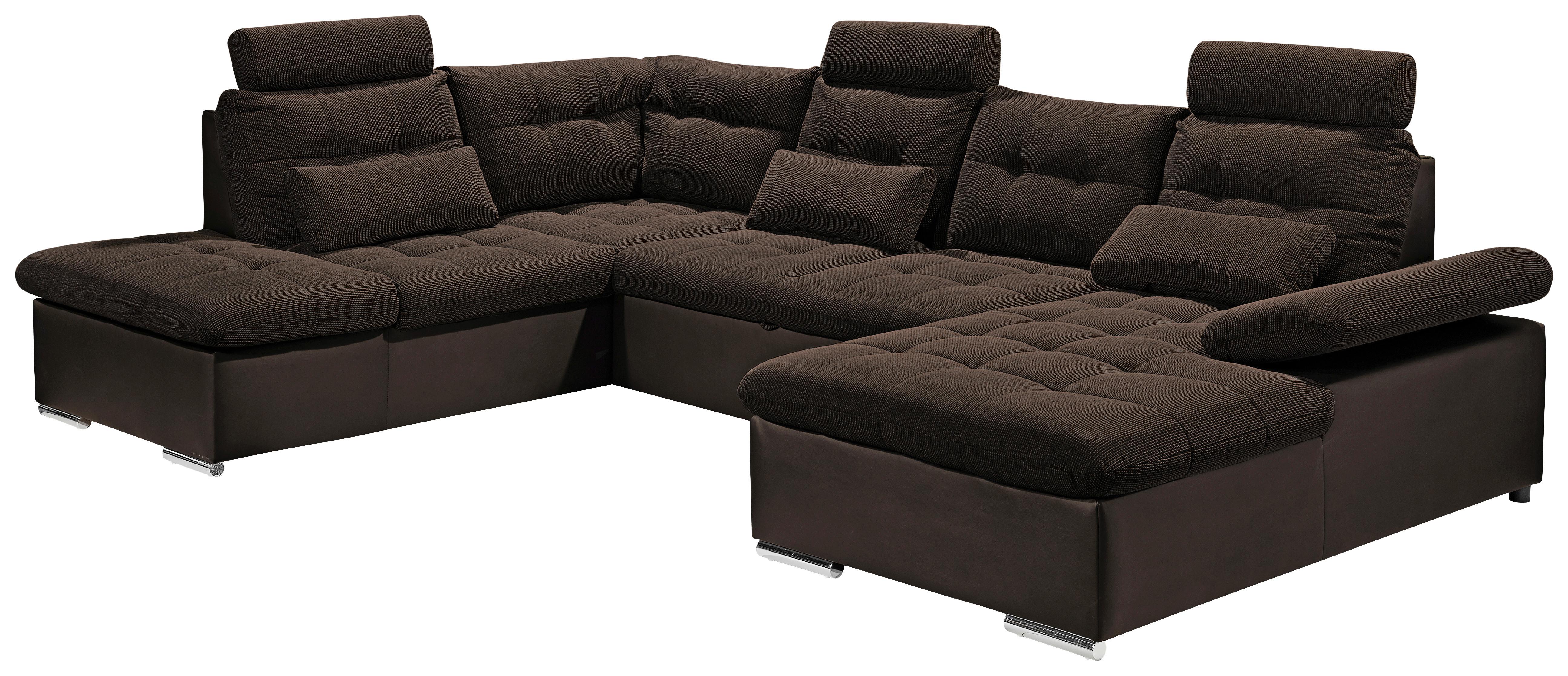 Wohnlandschaft Jakarta U inkl. Kissen Dunkelbraun - Dunkelbraun/Silberfarben, MODERN, Holzwerkstoff/Textil (218/324/170cm) - MID.YOU