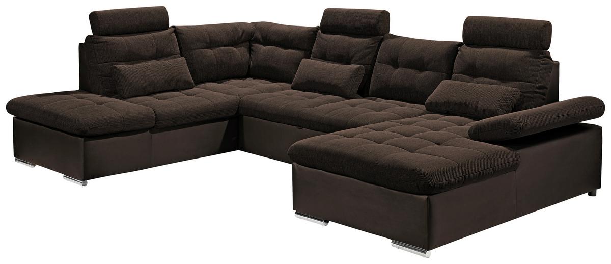 Wohnlandschaft Jakarta U inkl. Kissen Dunkelbraun - Dunkelbraun/Silberfarben, MODERN, Holzwerkstoff/Textil (218/324/170cm) - MID.YOU