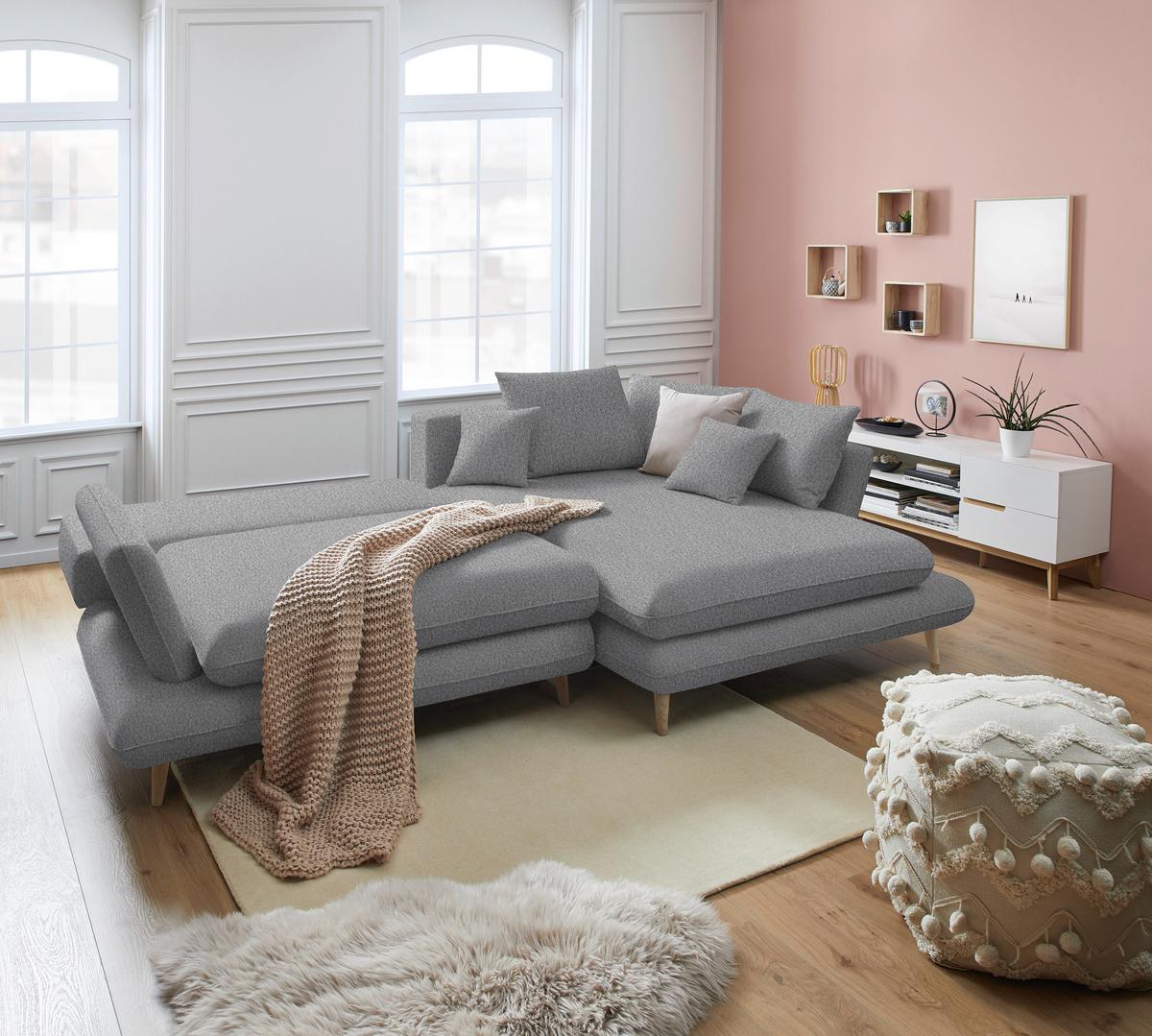 Kutna Garnitura Monte - siva/prirodne boje, Romantično / ladanjski, tekstil/drvo (283/181cm) - Premium Living