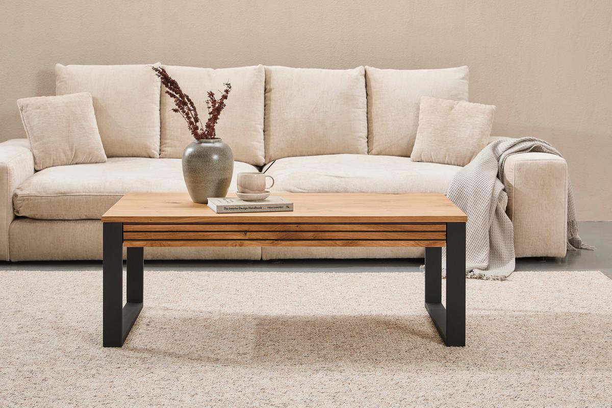 STOLIK KAWOWY PRADZIAD - kolor naturalny/czarny, Design, metal/drewno (115/60/42cm) - MID.YOU