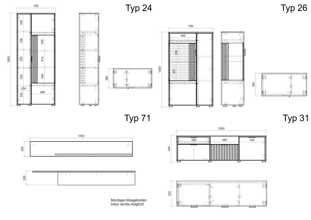 Wohnwand Hudson Schwarz/Weiß - Schwarz/Weiß, Design, Glas/Holzwerkstoff (320/180/42cm) - MID.YOU