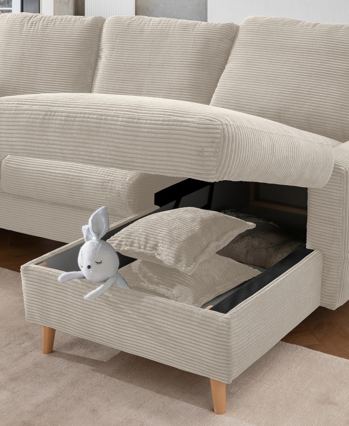 Ecksofa Valentina Cord ca. 228x150 cm Beige - Beige/Naturfarben, Design, Holz/Textil (228/150cm) - P & B