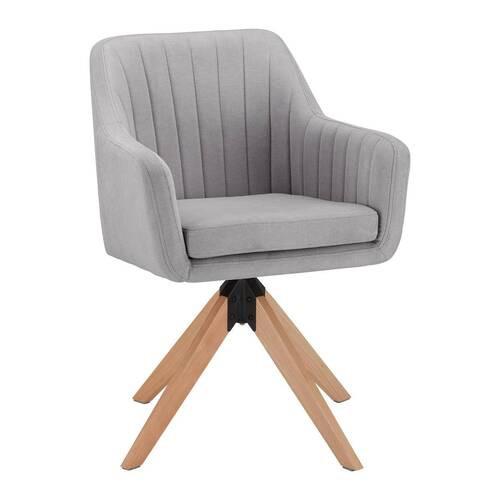 Armlehnstuhl Lucita Grau Samt Drehbar Gepolstert - Buchefarben/Naturfarben, MODERN, Holz/Textil (59/88/60cm) - Bessagi Home