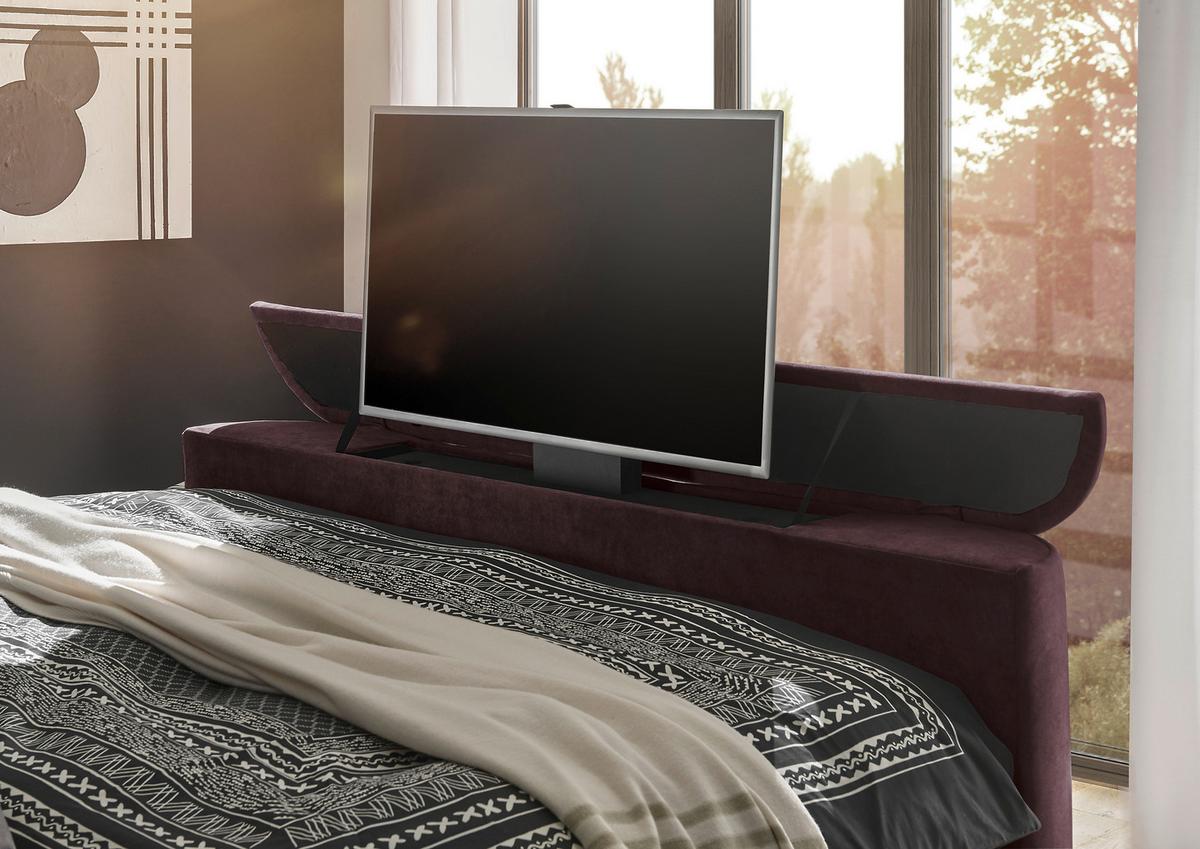 Boxspringbett Dallas m. LED ca. 180x200 cm Aubergine - Aubergine, MODERN, Holzwerkstoff/Kunststoff (180/200cm) - MID.YOU