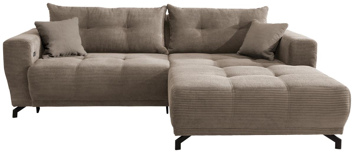 Wohnlandschaft Restato Graubraun Cord - Graubraun/Schwarz, MODERN, Holz/Textil (246/177cm) - MID.YOU