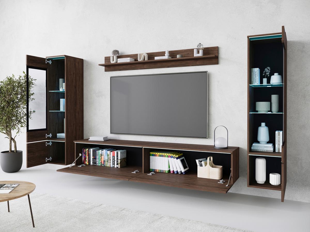 Regal Za Dnevni Boravak Vera Ii - siva/boje oraha, Lifestyle, staklo/drvni materijal (240/130/33cm) - P & B