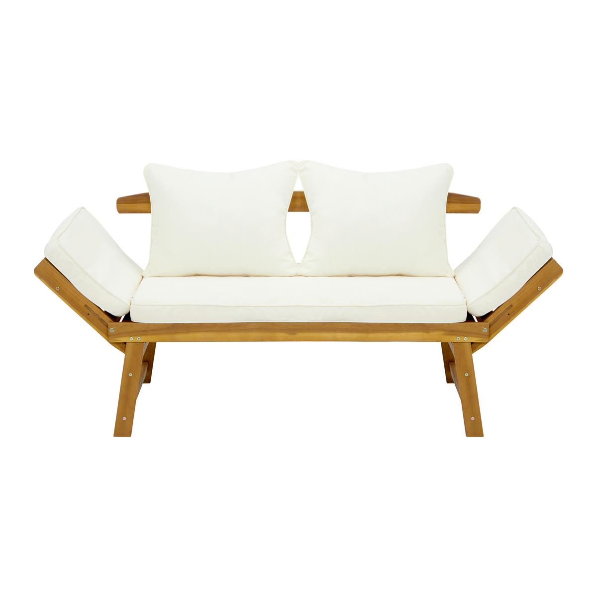 Gartenliege Pia Creme Akazie/Outdoorstoff - Creme/Naturfarben, MODERN, Holz/Textil (143-190/68/75cm) - Bessagi Garden