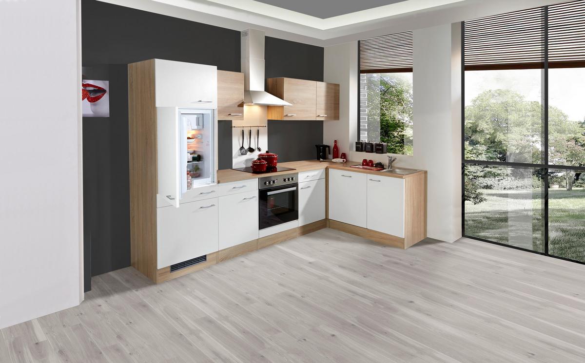 Kotna Kuhinja Z Aparati Samoa, Bela, Barva Hrasta - bela/barve aluminija, Moderno, umetna masa/leseni material (280/170cm) - FlexWell