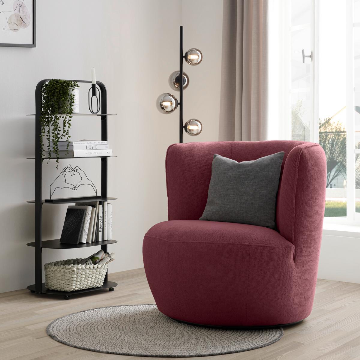 Sessel Jasima Bordeaux/Schwarz drehbar - Bordeaux/Schwarz, MODERN, Textil/Metall (77/81/85cm) - Premium Living