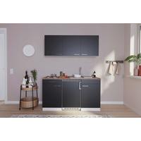 Miniküche Economy m. Geräten Schwarz/ Nussbaum ca. 150cm - Edelstahlfarben/Nussbaumfarben, Basics, Holzwerkstoff/Kunststoff (150cm) - Respekta