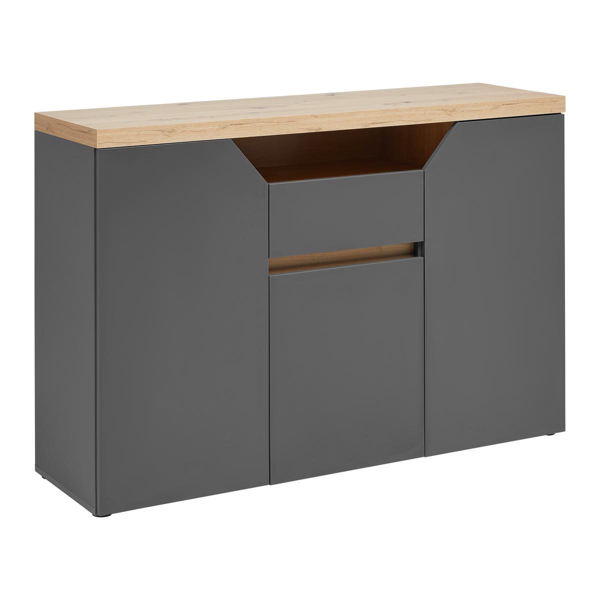 Sideboard Pepe Graphitfarben/Eiche Artisan - Graphitfarben/Schwarz, Modern, Holzwerkstoff/Kunststoff (135/90/40cm) - Mömax