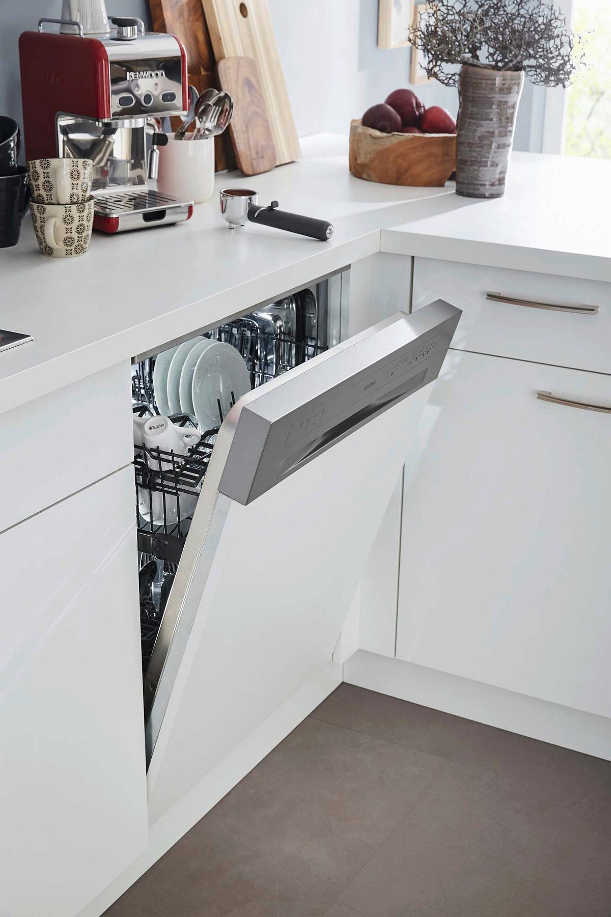 Küchenblock Win/Plan o. Geräte Weiß - Edelstahlfarben/Eichefarben, MODERN, Holzwerkstoff/Metall (105/225/215cm) - Express