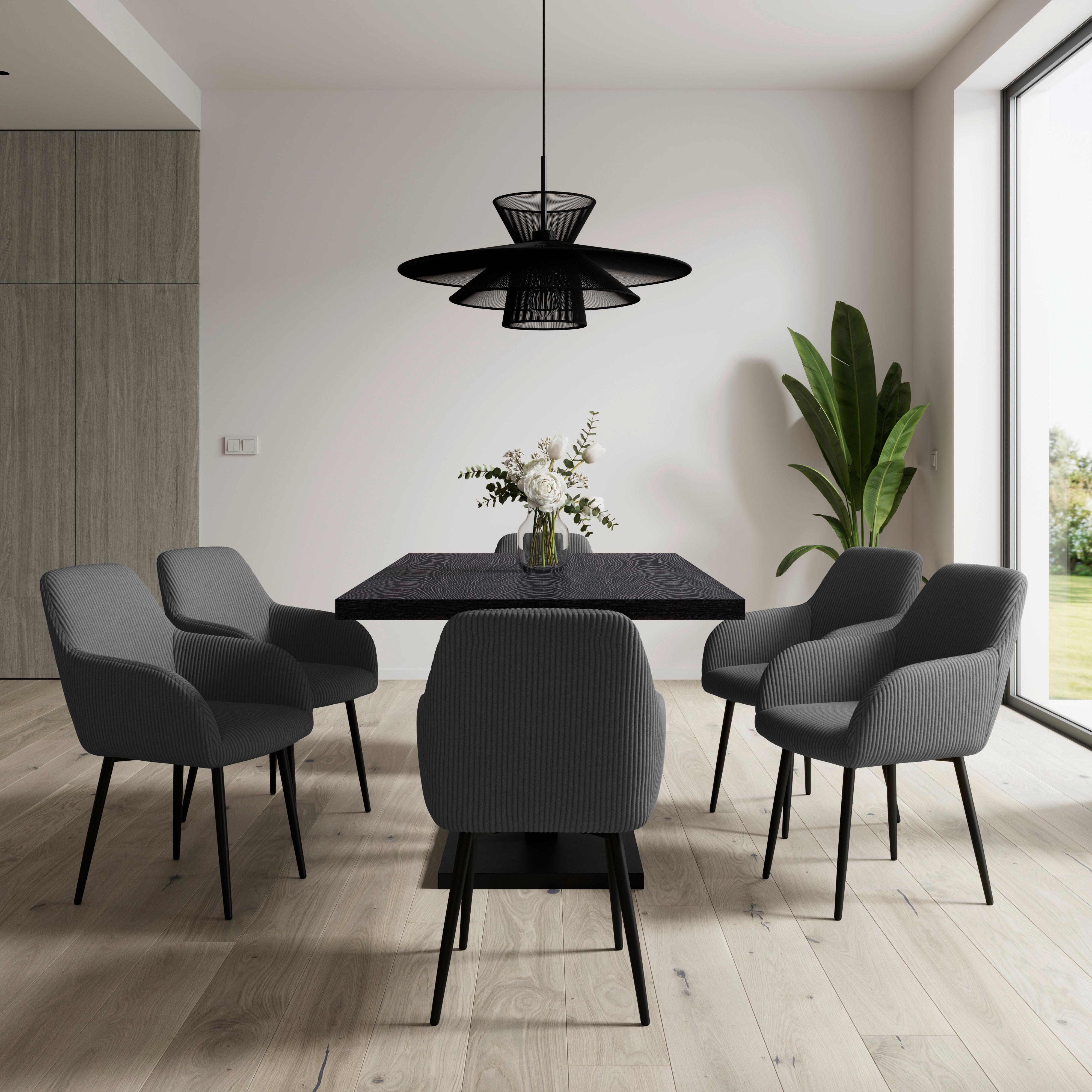 STOL MED ARMSTÖD ALANI - grå/svart, Modern, metall/textil (60/82,5/58cm) - Bessagi Home