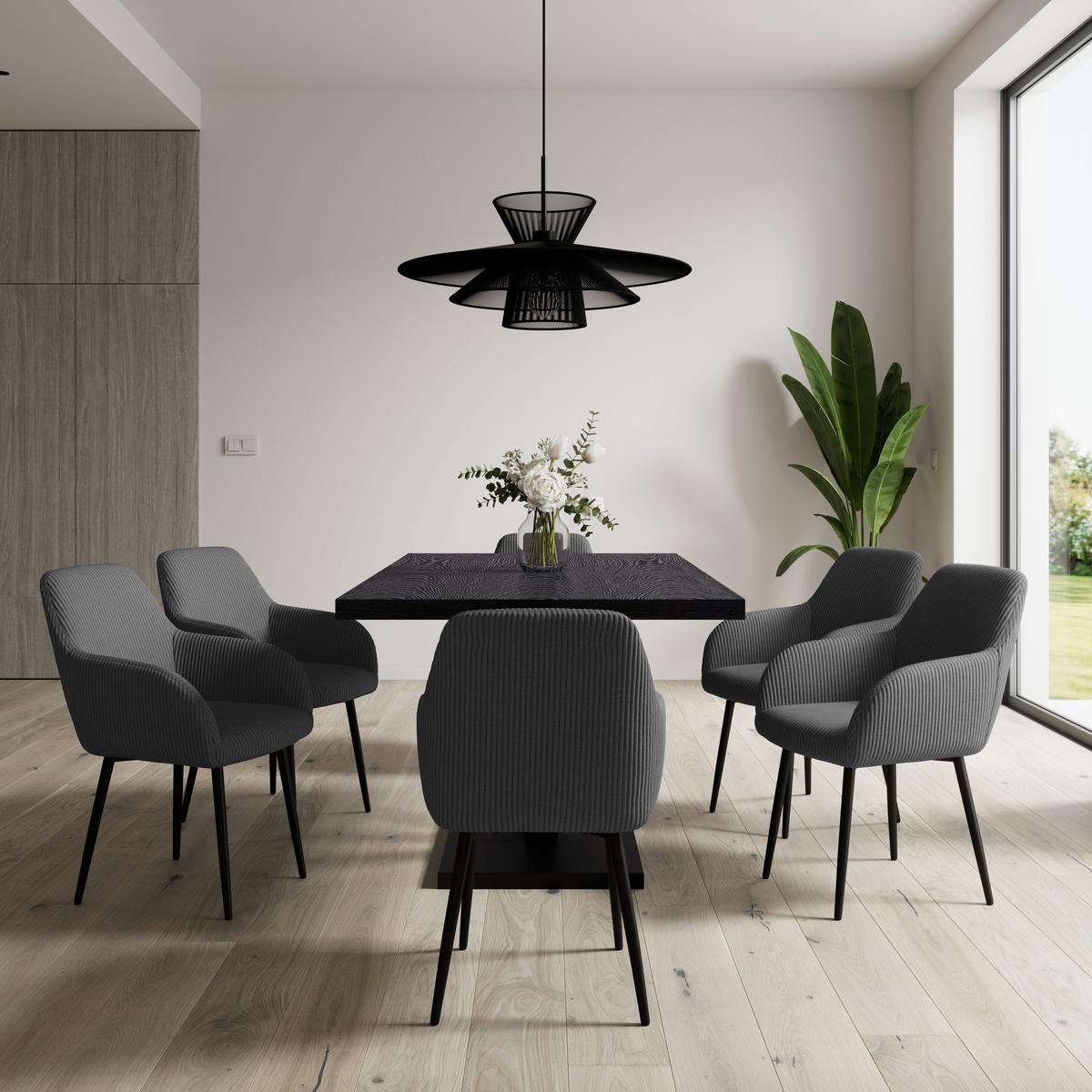 Armlehnstuhl Alani Grau Cord Gepolstert - Schwarz/Grau, MODERN, Textil/Metall (60/58/86cm) - Bessagi Home