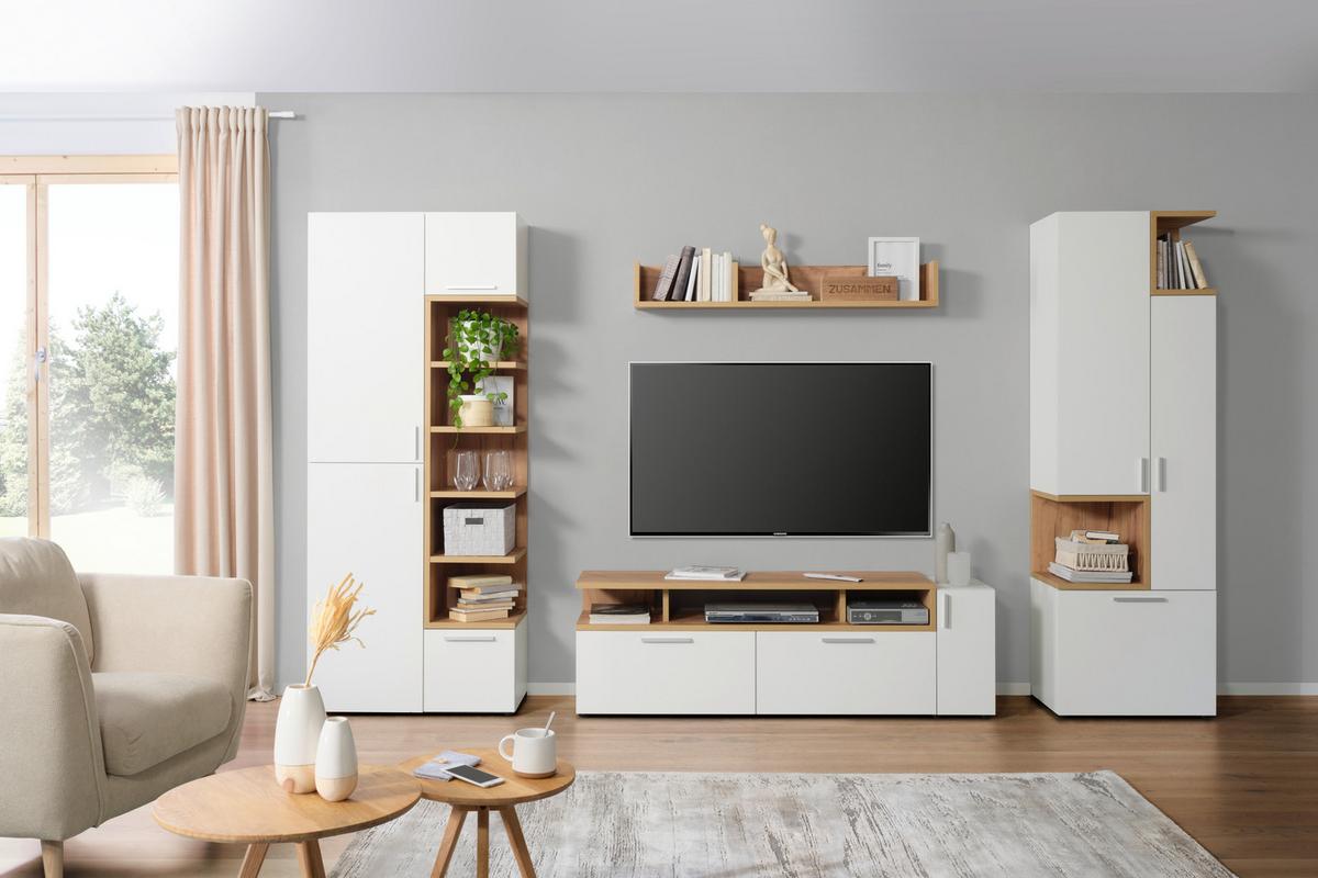 TV-Element in Weiß/Eichefarben - Eichefarben/Alufarben, MODERN, Holzwerkstoff/Kunststoff (160/53/40cm) - Mömax