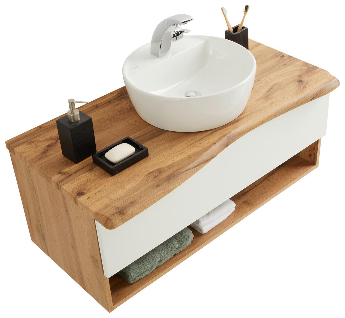 Waschtischkombi in Eiche/Weiß - Weiß, LIFESTYLE, Keramik/Holzwerkstoff (10/55/47cm) - Premium Living