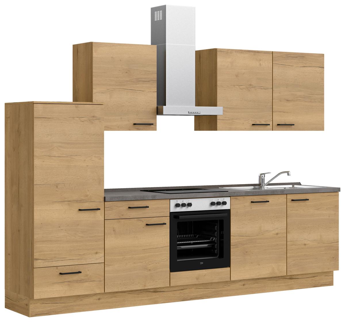 Küchenblock Structura Low m. Geräten Eiche - Schieferfarben/Eichefarben, MODERN, Holzwerkstoff/Metall (300cm) - Nobilia