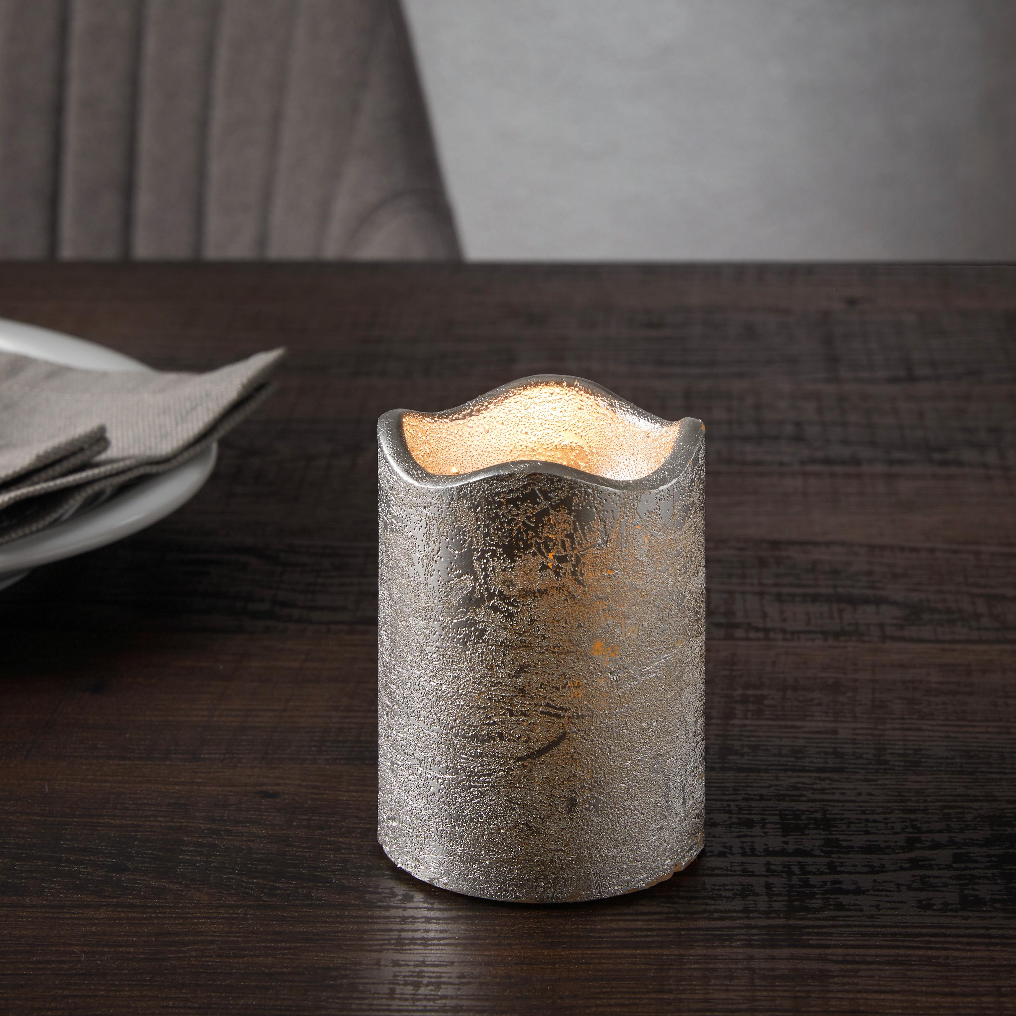 ŚWIECA LED LOA - kolor srebrny, Modern, materiały naturalne (9cm)