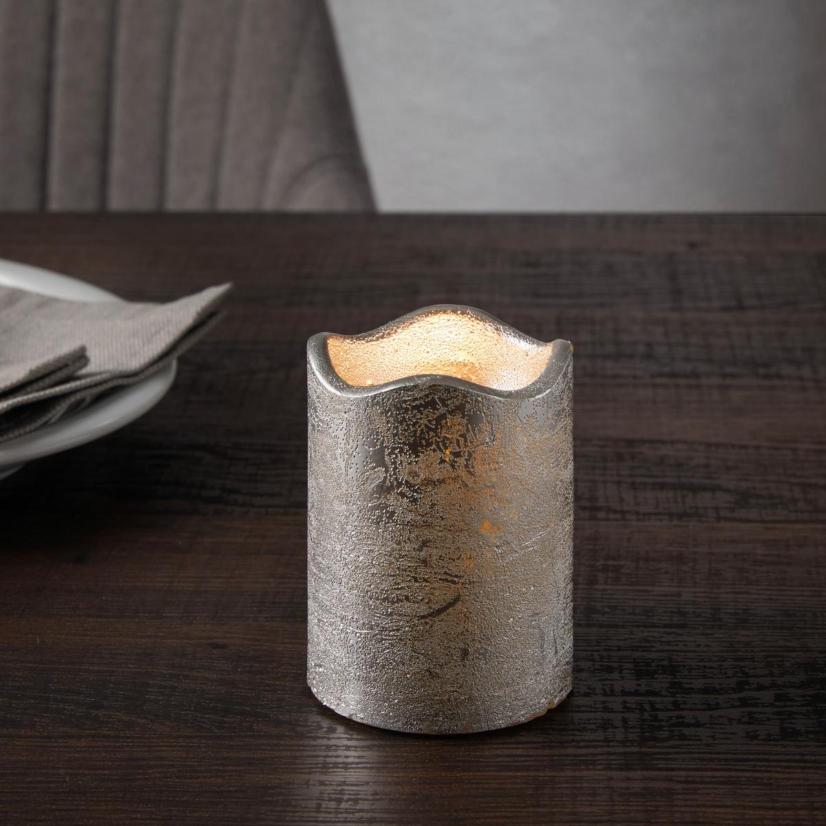 ŚWIECA LED LOA - kolor srebrny, Modern, materiały naturalne (9cm)