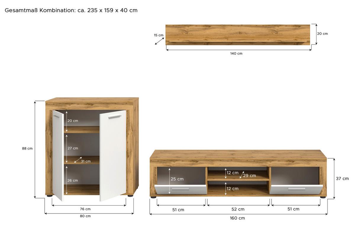 ANSAMBLU MOBILIER CAMERA DE Z JAM - alb/stejar Wotan, Design, material pe bază de lemn (255/159/35cm) - Modern Living