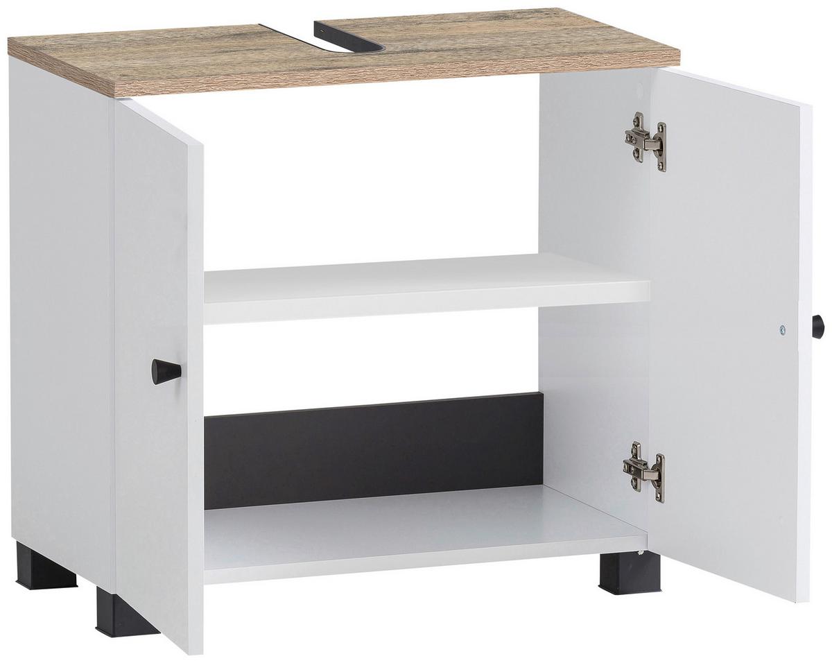 Waschbeckenunterschrank Balto Weiß - Schwarz/Weiß, MODERN, Holzwerkstoff/Metall (60/62,4/32,6cm) - MID.YOU