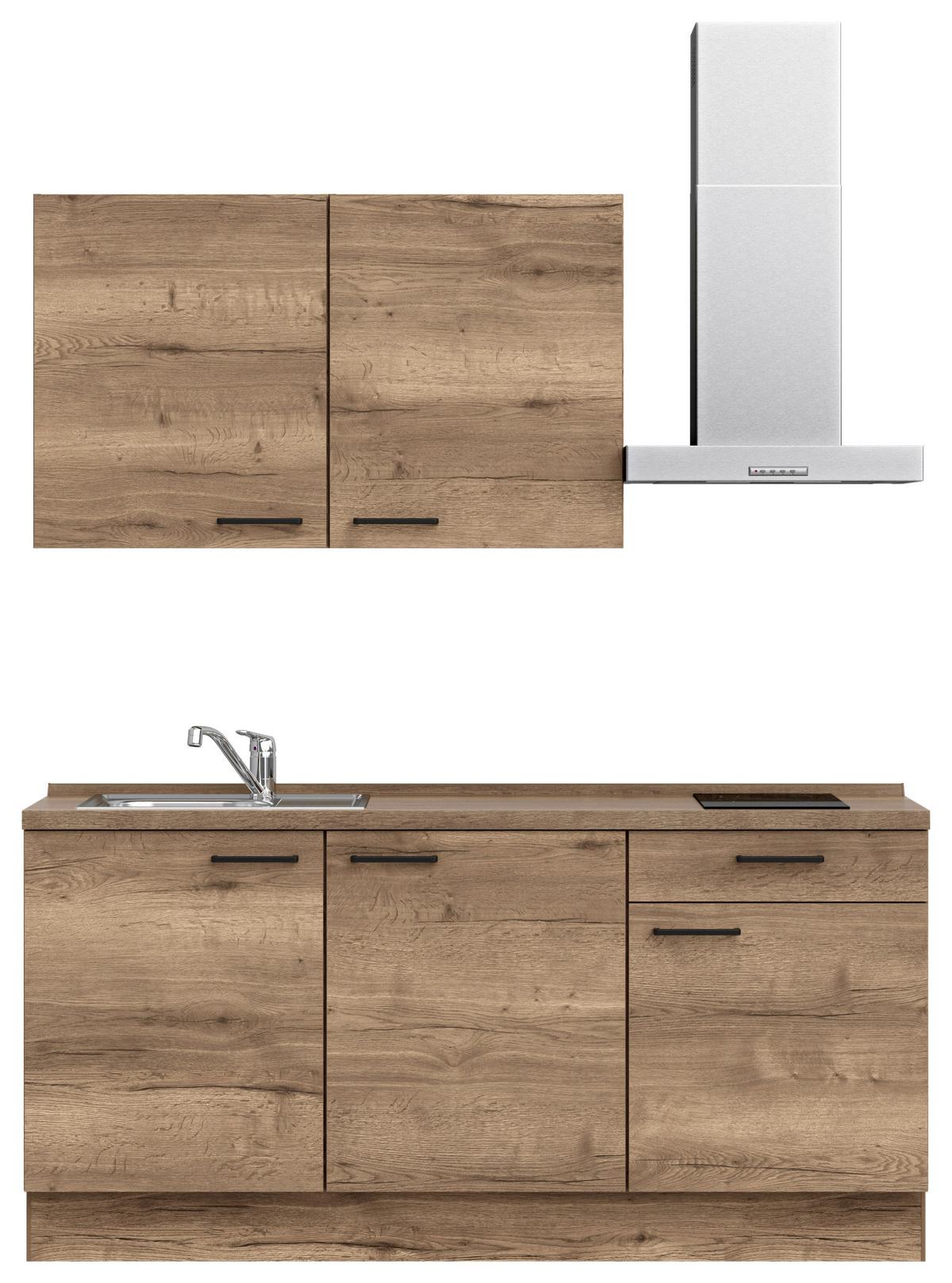 Küchenblock Structura Low m. Geräten Eiche dunkel - Eiche dunkel/Eichefarben, MODERN, Holzwerkstoff/Metall (180cm) - Nobilia