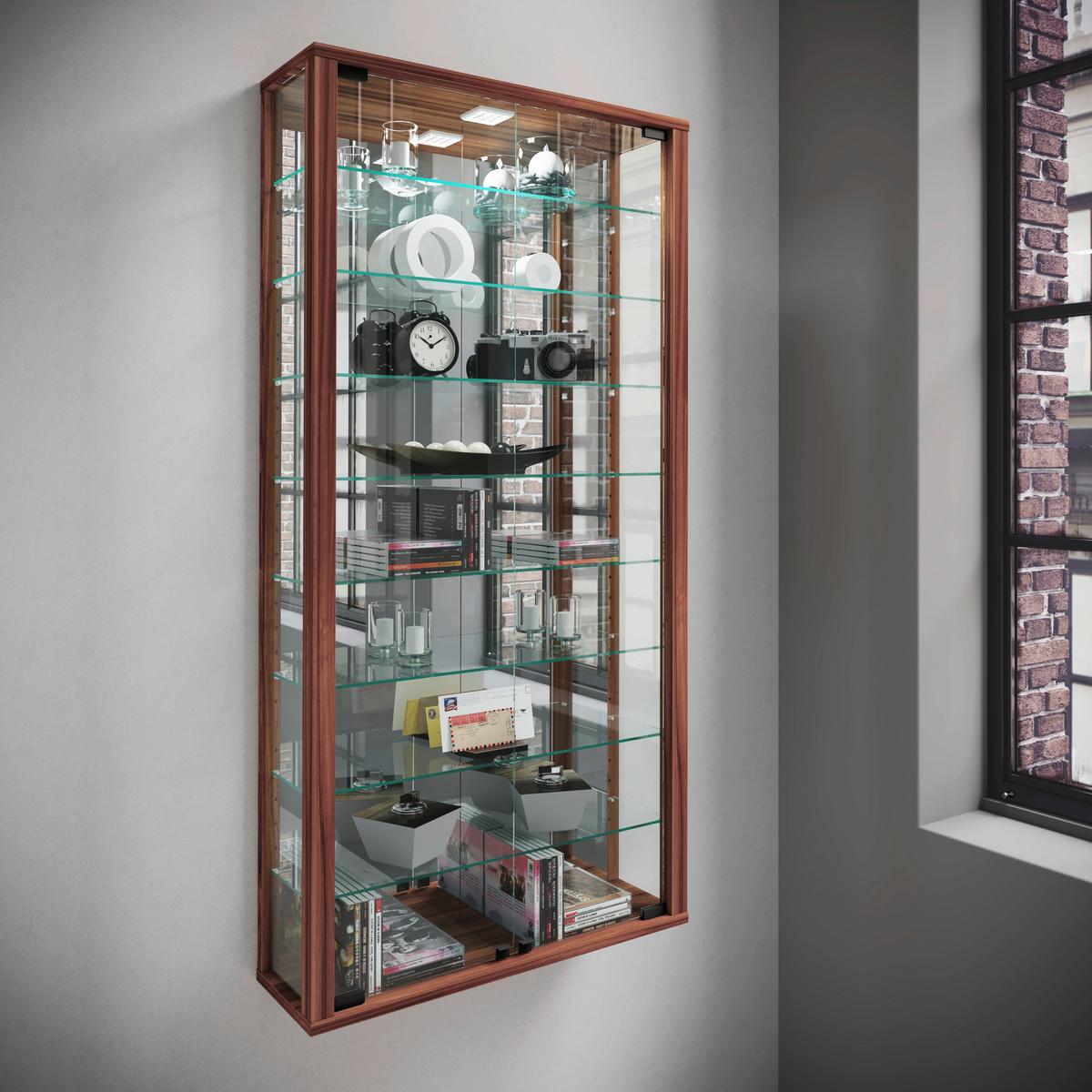 Hängevitrine Vitrosa ca. 59x114x18 cm Nussbaumfarb. - Nussbaumfarben/Schwarz, MODERN, Glas/Holzwerkstoff (59/114,3/18cm) - MID.YOU