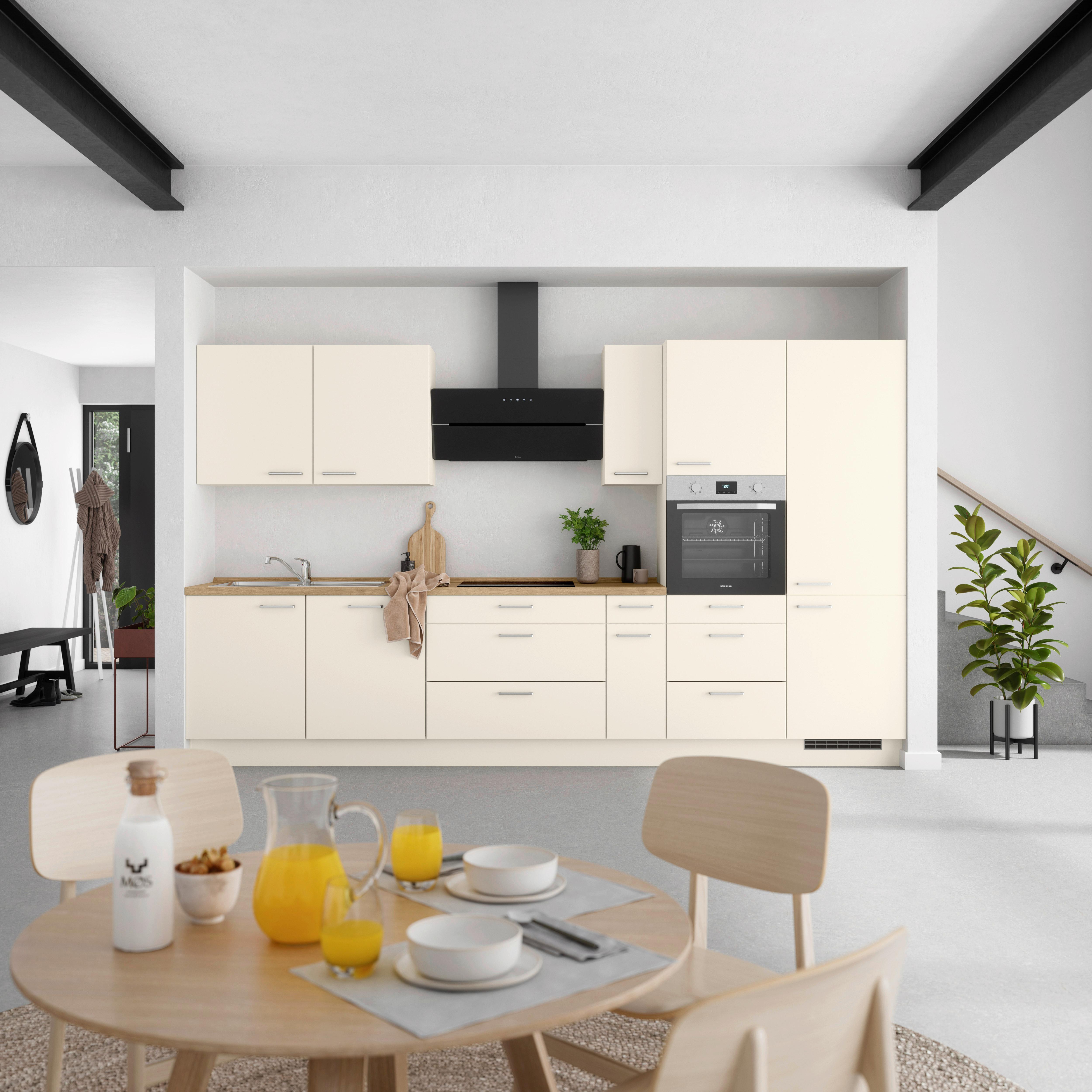 Küchenblock Touch High m. Geräten Magnolie - Edelstahlfarben/Eichefarben, MODERN, Holzwerkstoff/Metall (360cm) - Nobilia