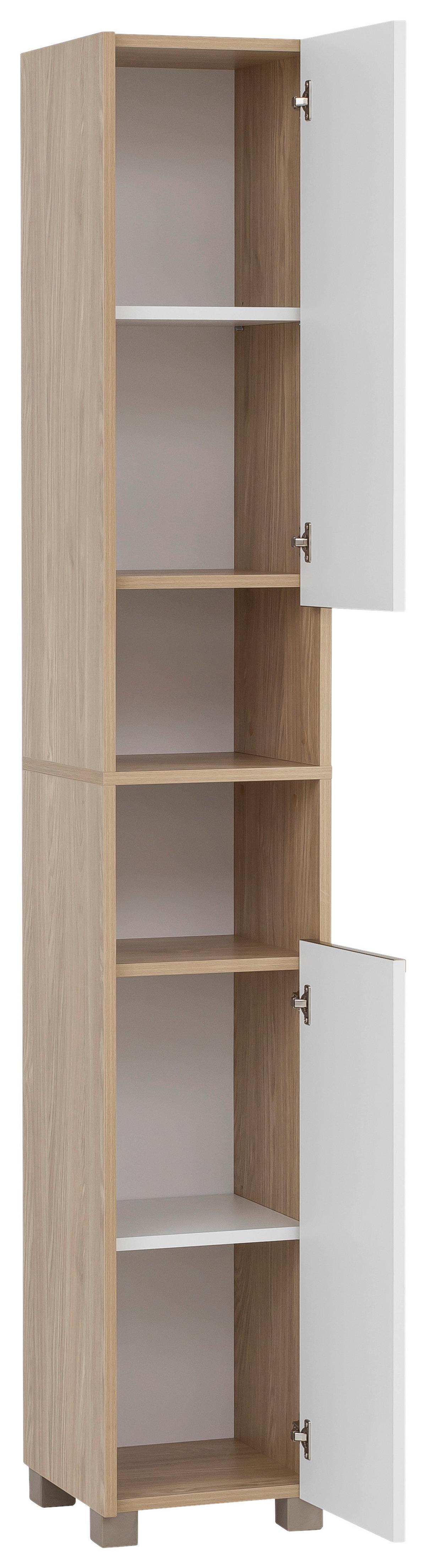 Hochschrank Juba Eiche - Edelstahlfarben/Weiß, MODERN, Holzwerkstoff/Kunststoff (30,3/186,5/33,1cm) - MID.YOU