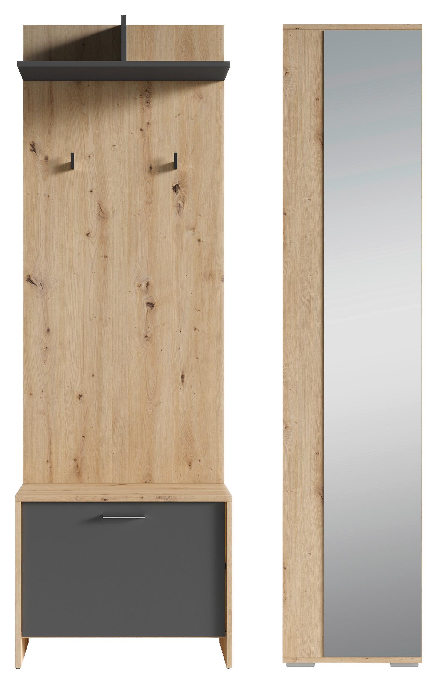 Garderobe Ben 3-tlg. Eiche Artisan/Anthrazit - Anthrazit/Eiche Artisan, Design, Holzwerkstoff (40/184/35cm) - MID.YOU