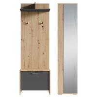 Garderobe Ben 3-tlg. Eiche Artisan/Anthrazit - Anthrazit/Eiche Artisan, Design, Holzwerkstoff (40/184/35cm) - MID.YOU