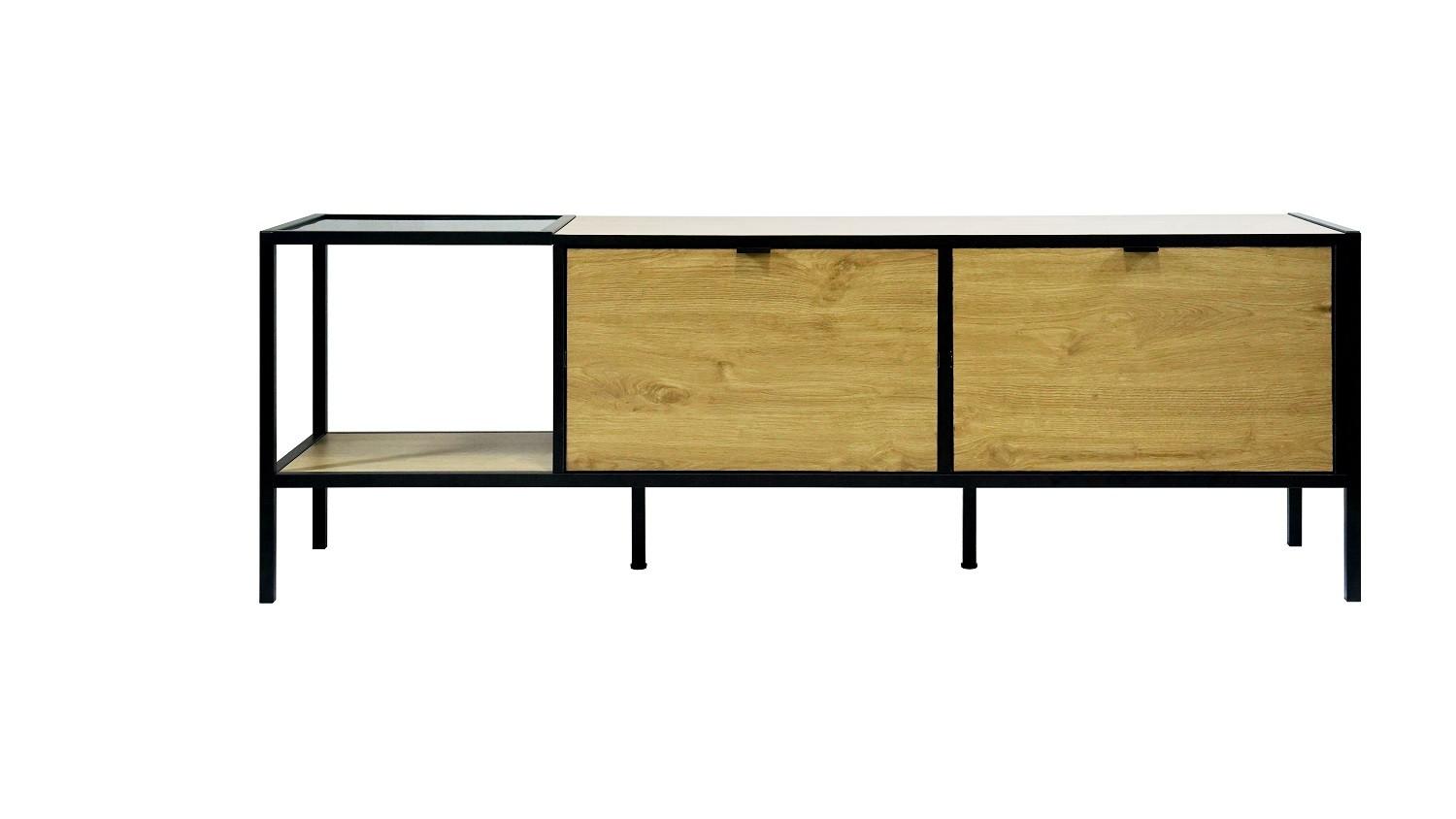 Lowboard Queens Naturfarben/Schwarz - Schwarz/Naturfarben, MODERN, Holzwerkstoff/Metall (160/54/40cm) - Mömax