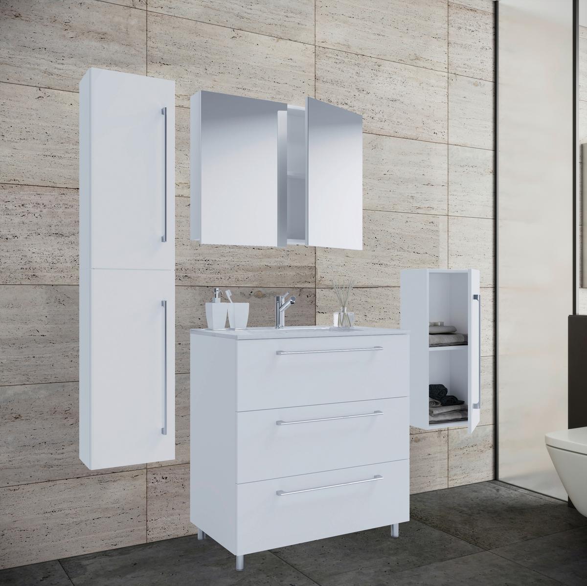 Kopalnica Schubo, Bela - bela/barve aluminija, Moderno, kovina/leseni material (126cm) - MID.YOU