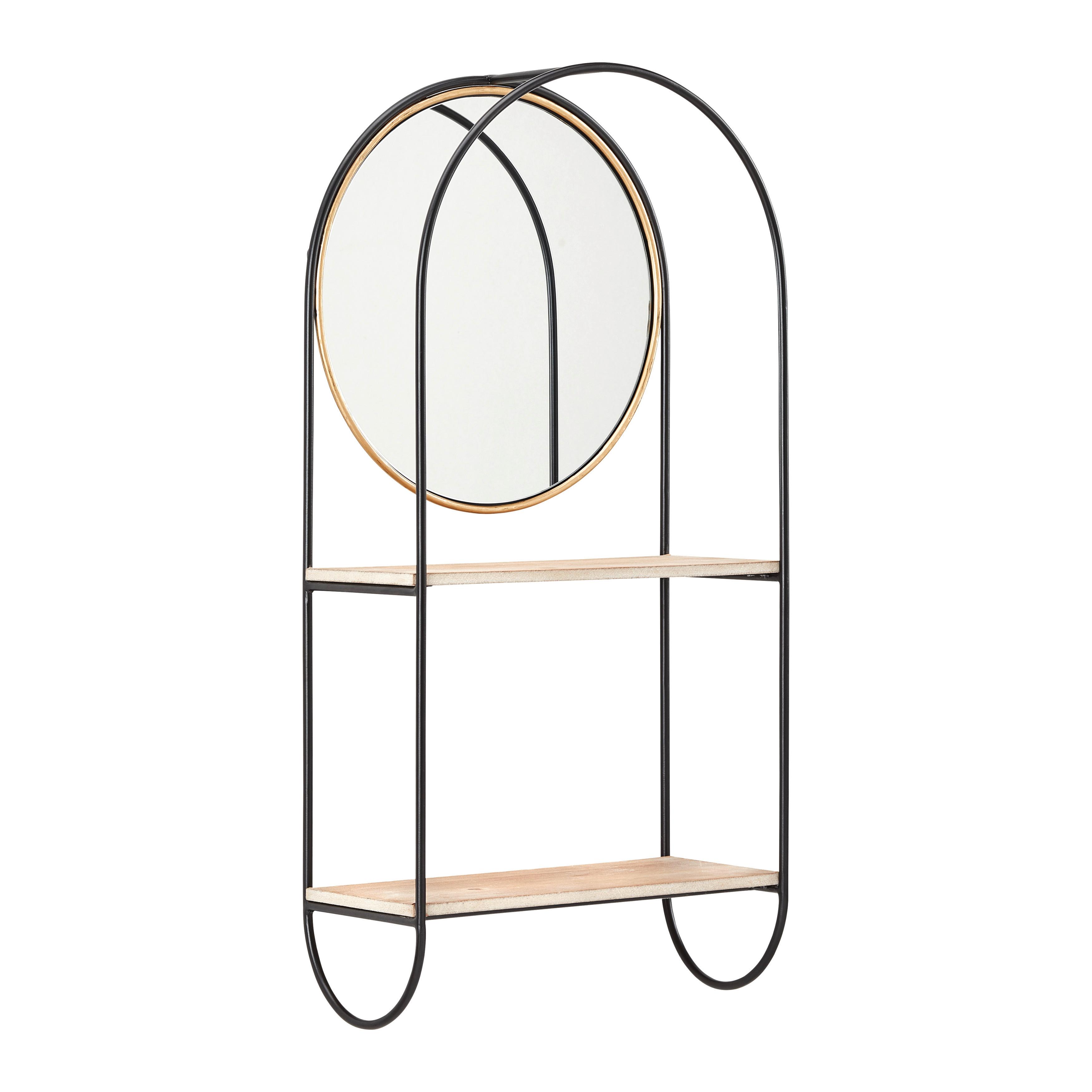 Wandregal Lelia Natur/Schwarz Echtholz mit Spiegel - Goldfarben/Schwarz, MODERN, Glas/Holz (37/75/17cm) - Bessagi Home